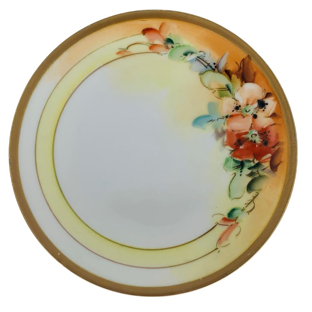 RS Germany Vintage Porcelain Plate 6.5" Hand Painted Red Pink Signed M E Geyer